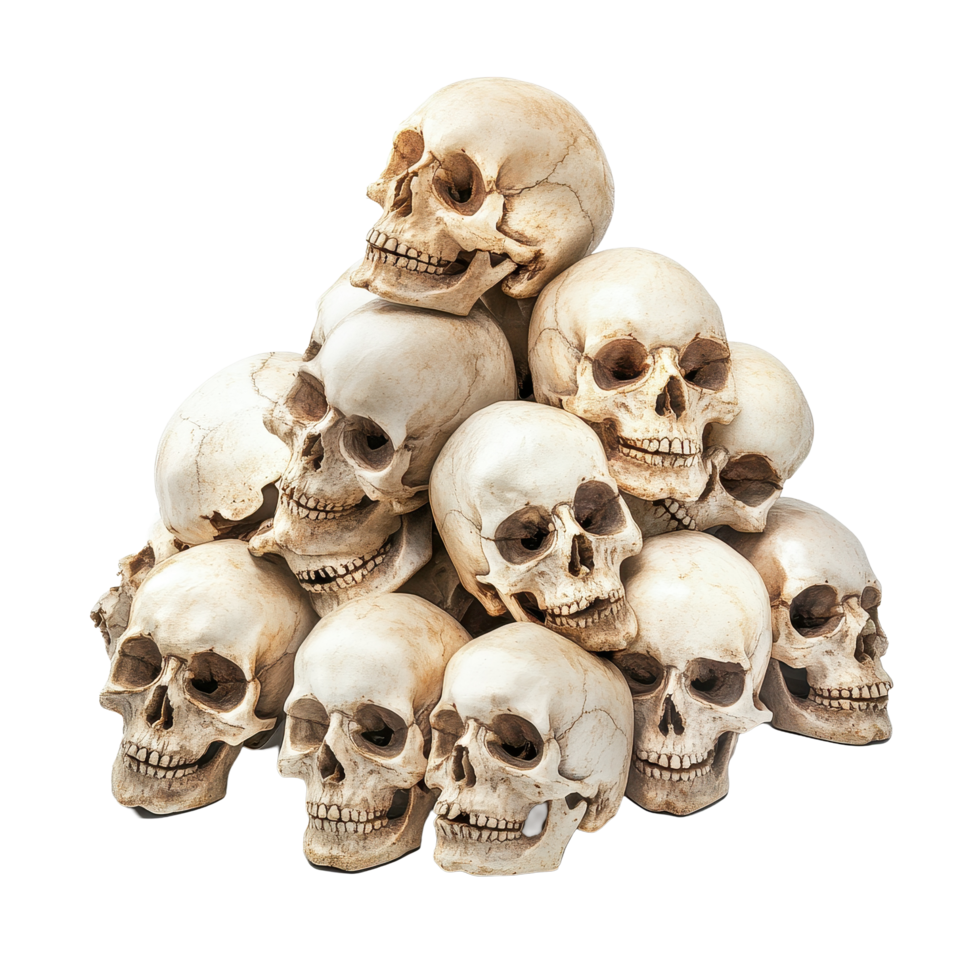 Pile of human skulls isolated on Transparent background showcasing distinctive features and textures, pile skull isolated on background png