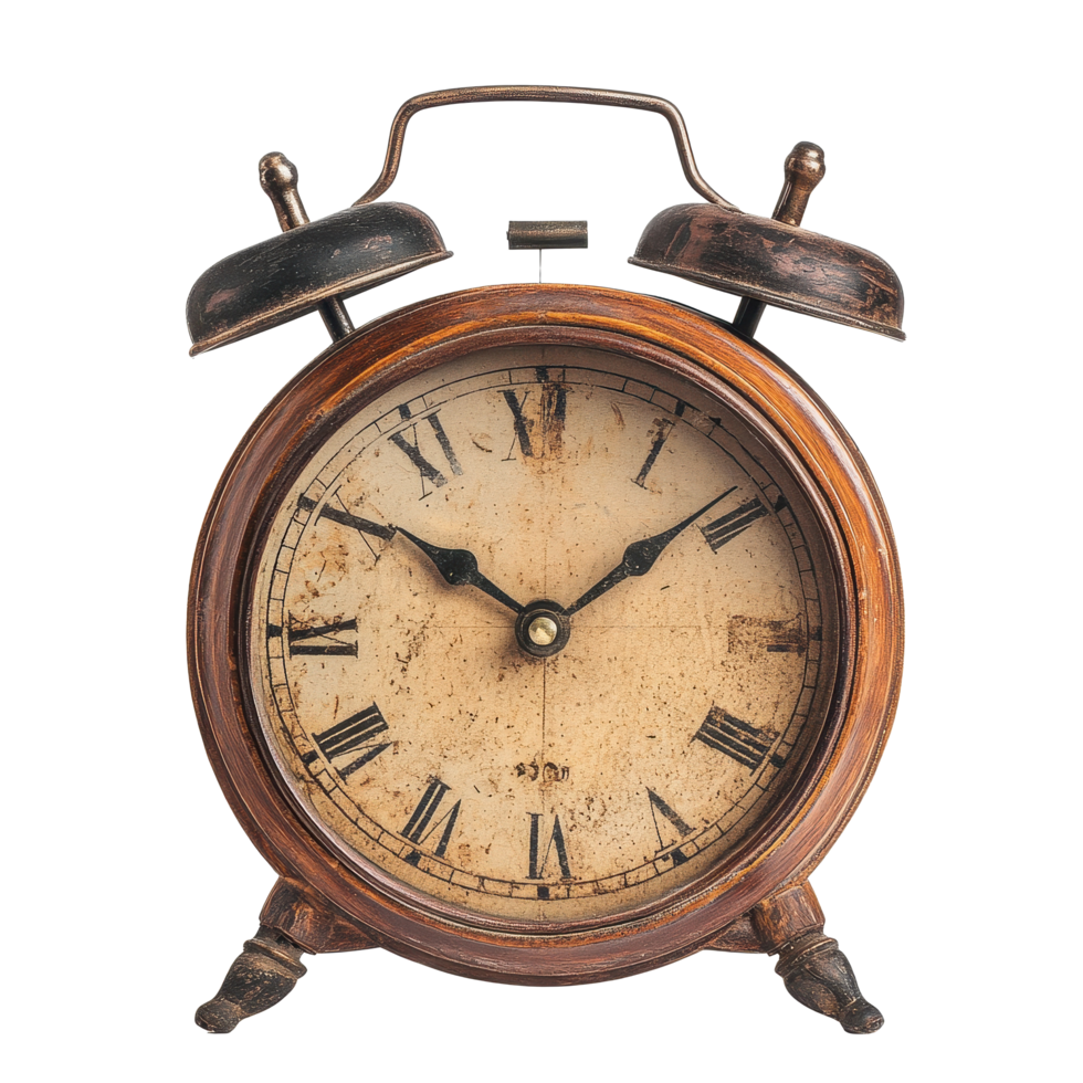 Vintage alarm clock with rustic design isolated on white background, classic vintage alarm clock isolated on White background png