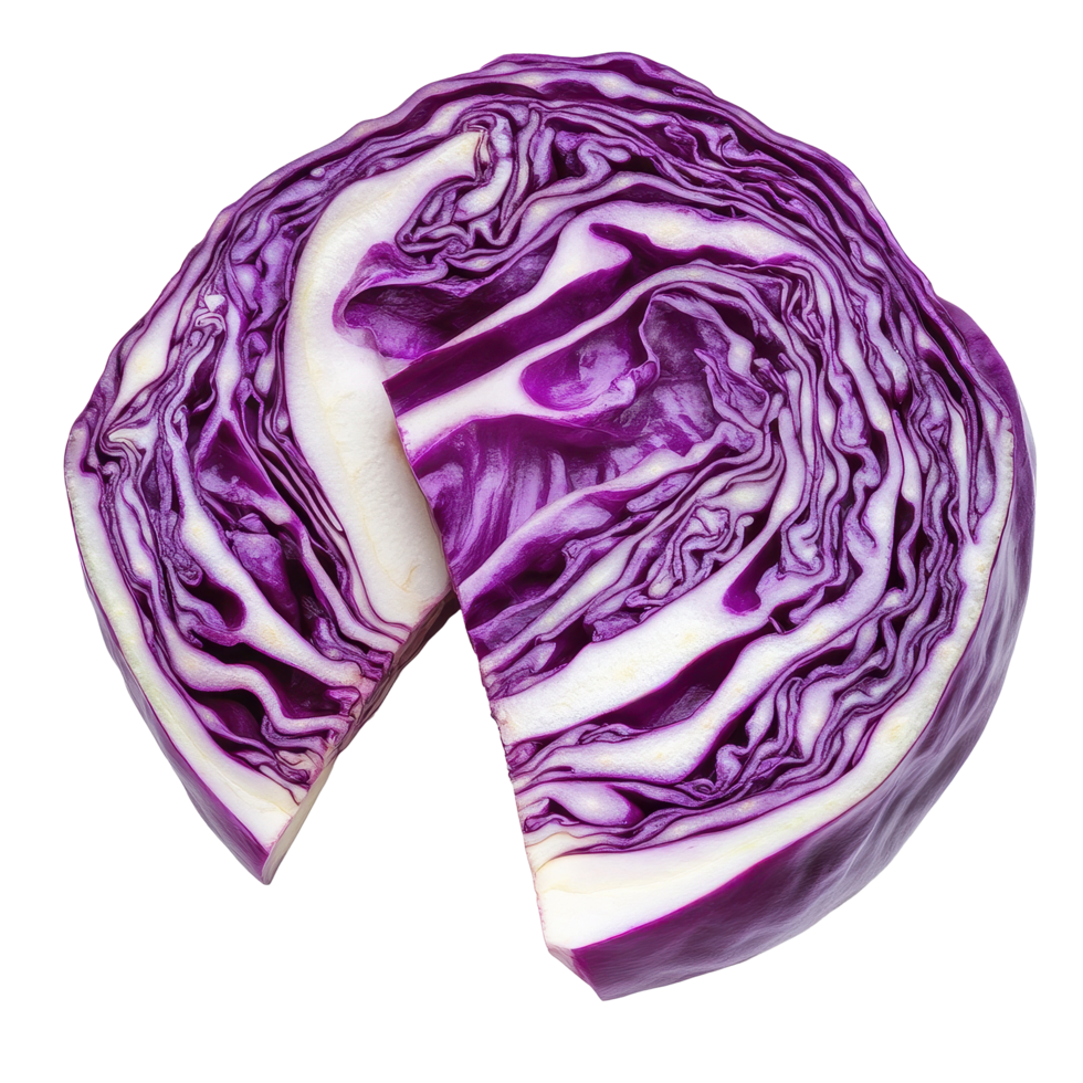 Sliced purple cabbage on a Transparent background showcasing vibrant colors and textures, Slice cabbage isolated on background png