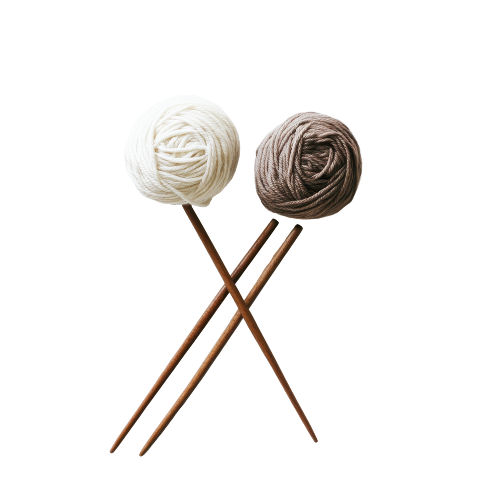 Handcrafted yarn needles and two balls of wool showcase knitting supplies at a creative workspace, Handcrafted Yarn Needles with Two Balls Wool, white background png
