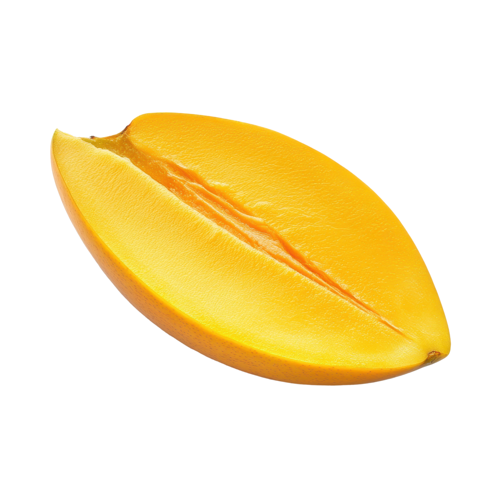 Freshly sliced mango presenting vibrant yellow flesh against a clean Transparent background, slice mango isolated on background png