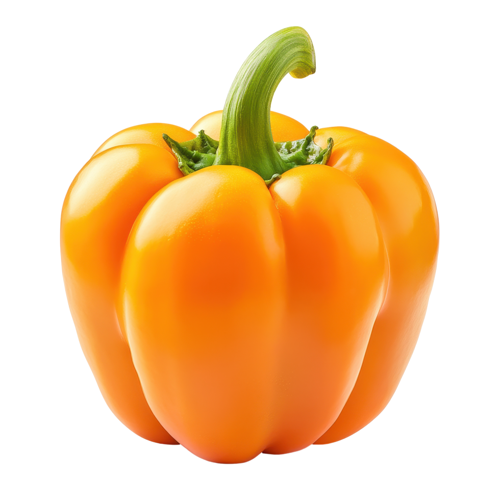 Fresh whole orange bell pepper isolated on a white background perfect for healthy recipes and cooking, Fresh whole orange Bell pepper isolated, isolated on white background png