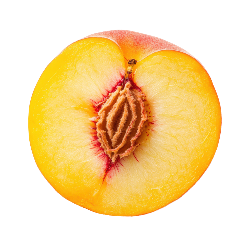 Fresh peach fruit slice showcasing vibrant colors and smooth texture against a clean Transparent background, Peach fruit slice isolated on background png