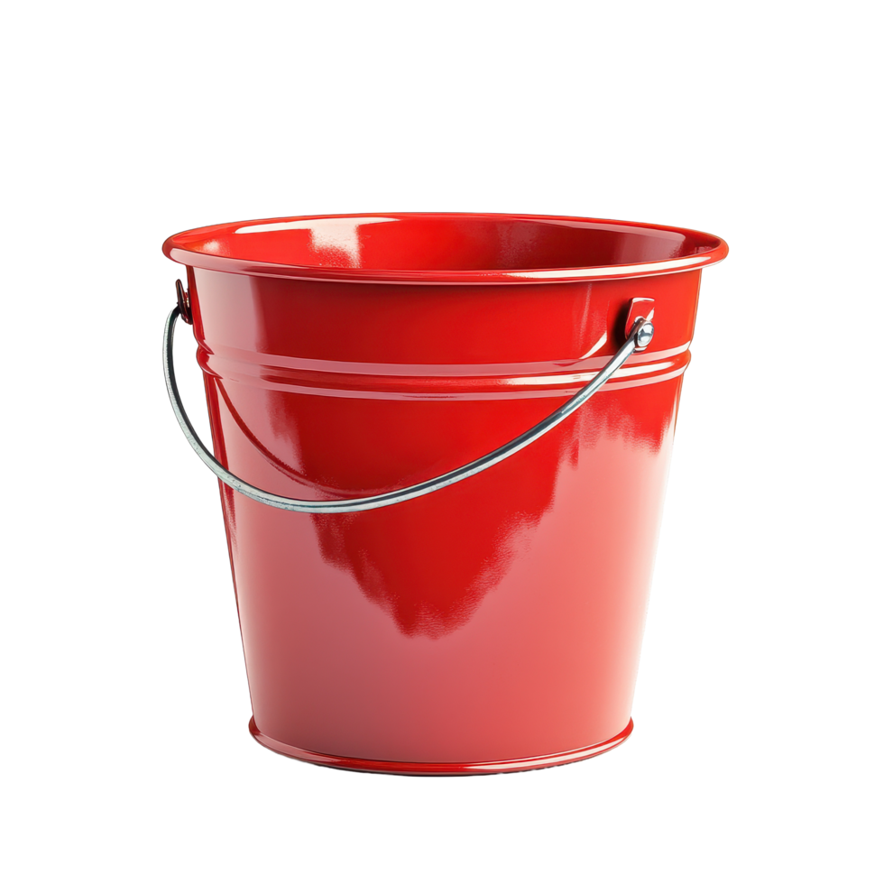 Red metal bucket on a Transparent background ideal for various home and garden tasks, Red metal bucket isolated on background png