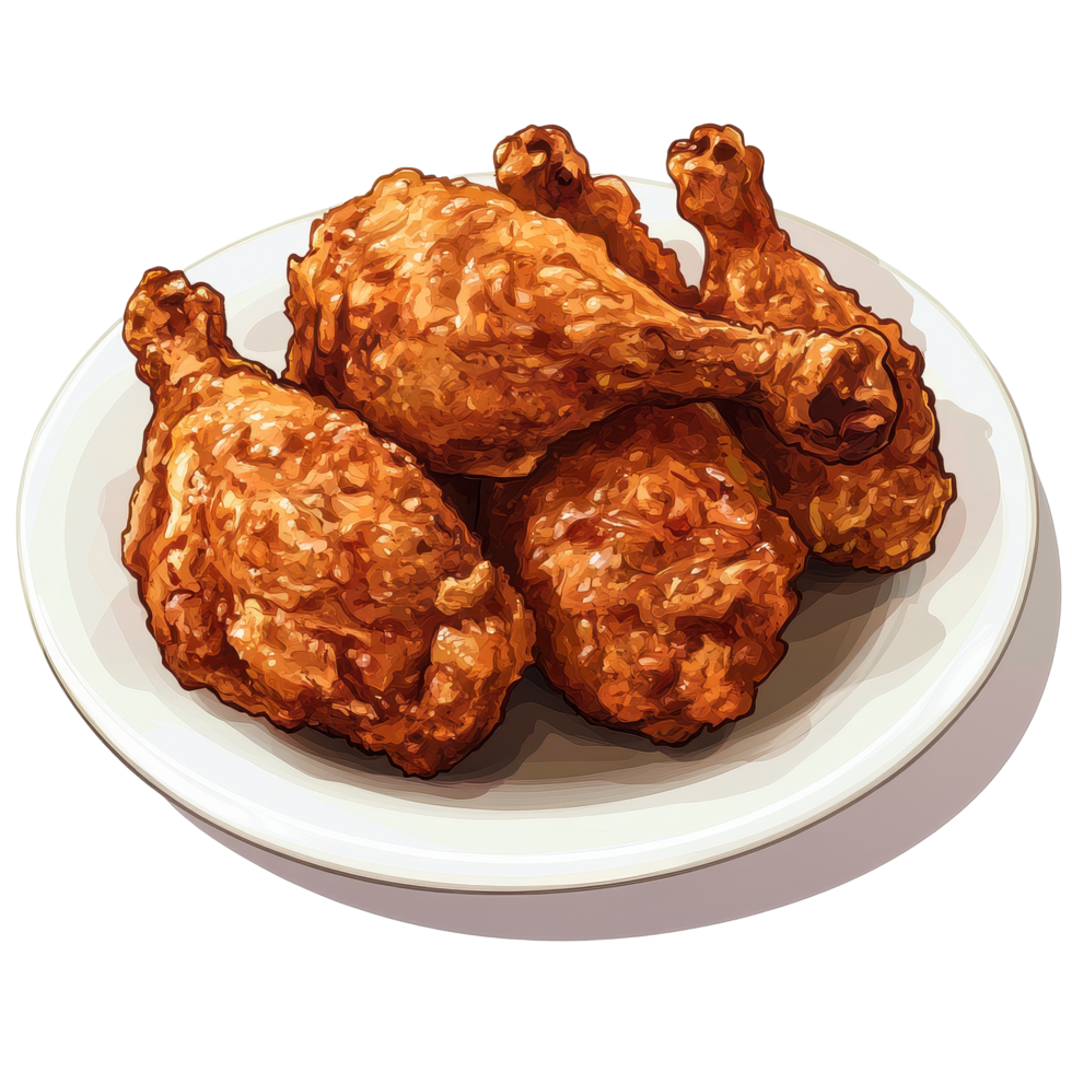 Crispy fried chicken pieces served on a white plate isolated on a clean background, Fried chicken in a plateisolated on white background png