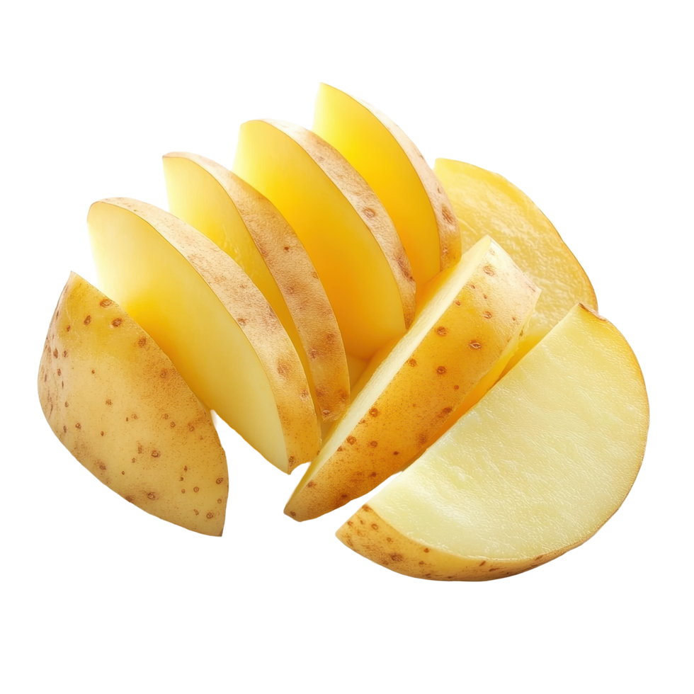 Sliced potatoes isolated on a Transparent background showcasing fresh cut surfaces, potatoes slice isolated on background png