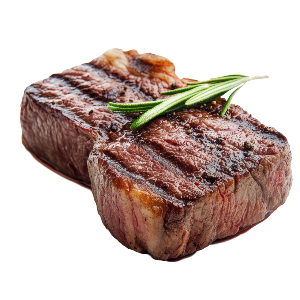 Ripe grilled steak with aromatic herbs on a pristine Transparent background ready for culinary presentation, Ripe steak isolated, background png