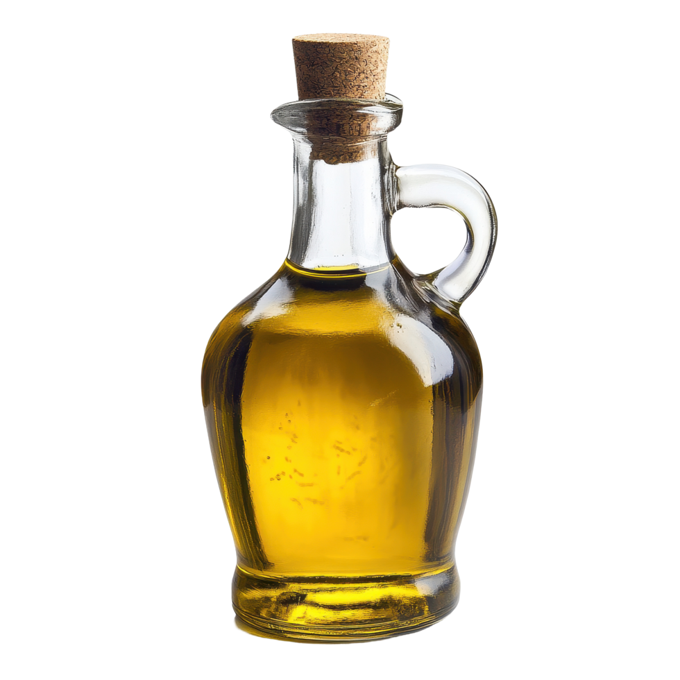 Elegant olive oil bottle isolated on a Transparent background for culinary use or kitchen decoration, Olive oil bottle on isolated on background png
