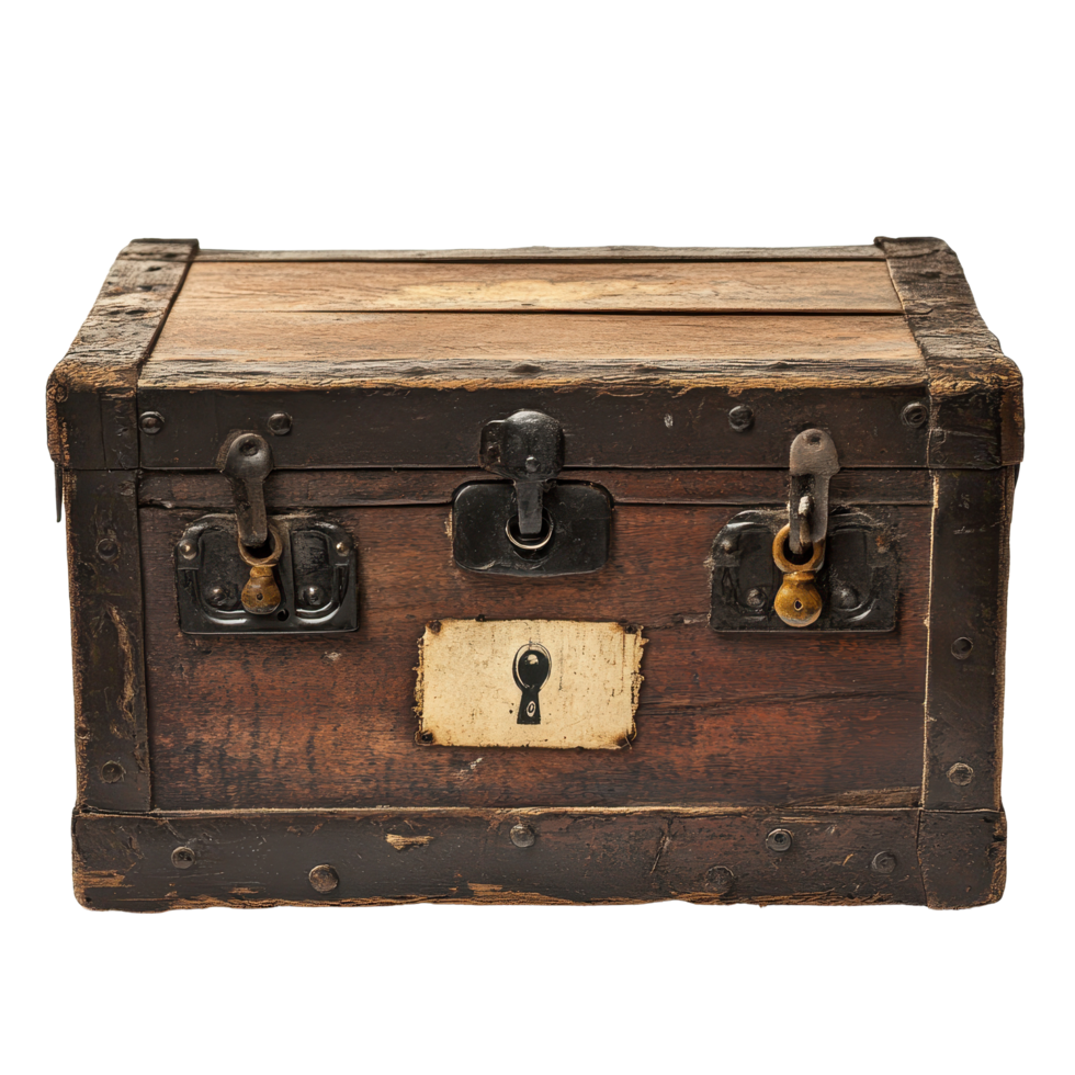 Wooden trunk with lock and foot sign in rustic presentation setting, wooden trunk with a lock and a sign that says foot Transparent background png