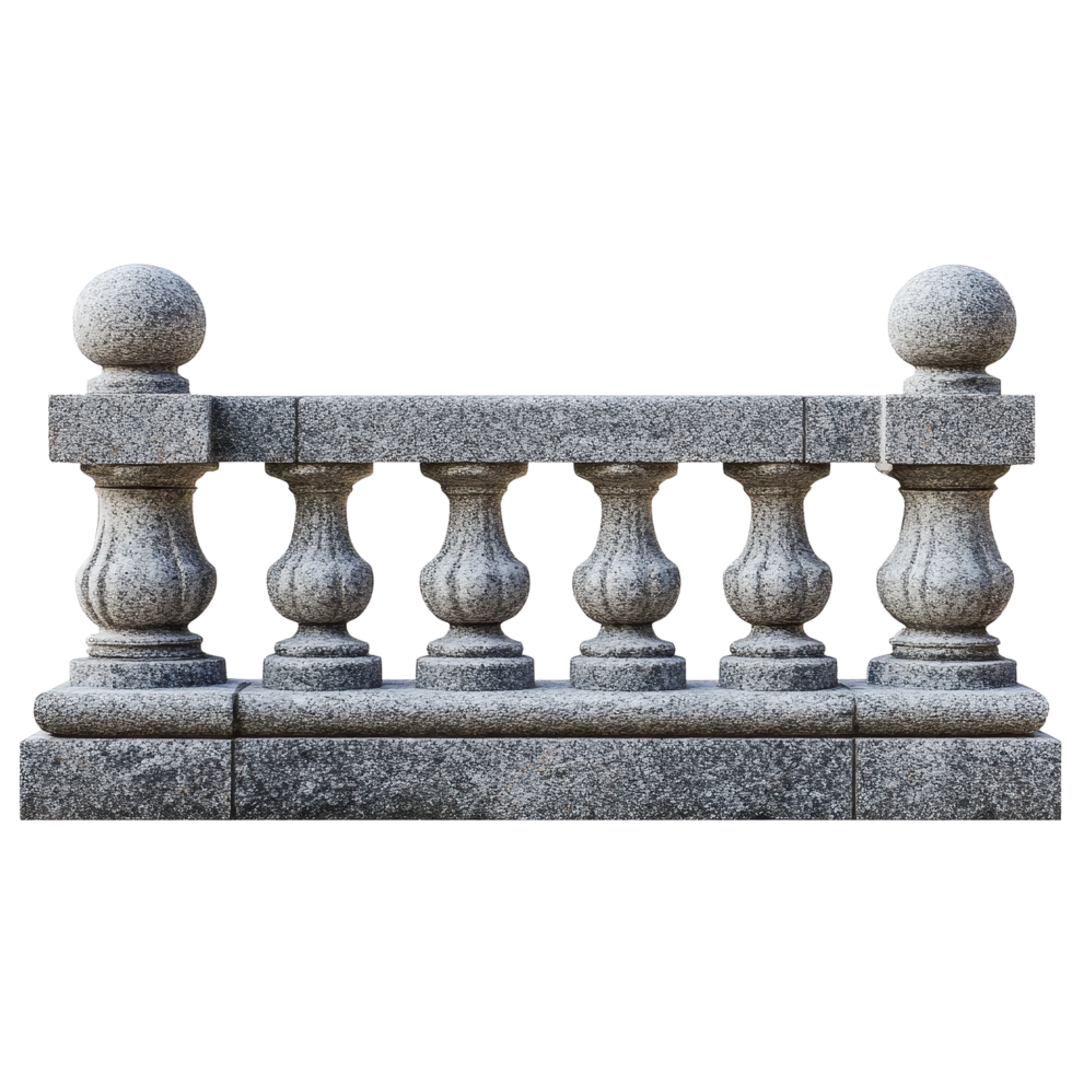 Stone balustrade with rounded elements isolated on a Transparent background showcasing classic design, Stone balustrade isolated on background png
