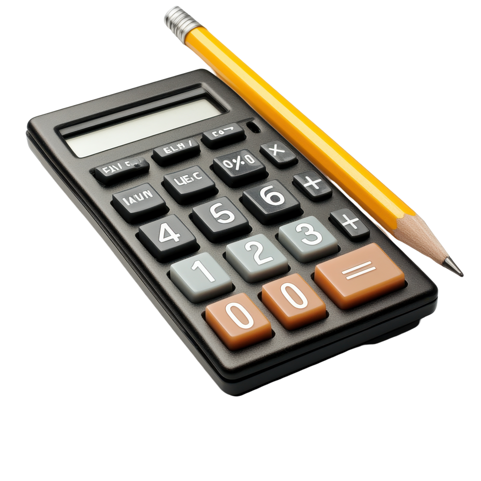 Calculator and pencil on a white background for math activities and educational purposes, Calculator and pencil png