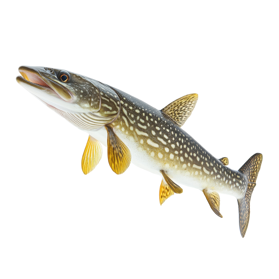 Pike fish isolated on Transparent background showcasing details of its scales and fins, Pike live fish isolated on background Live fish object for design png