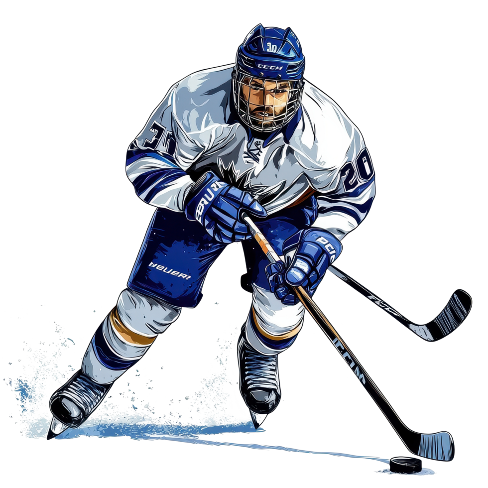 Ice hockey player in action with stick on isolated white background, Ice Hockey Player with Stick, Isolated, white background png