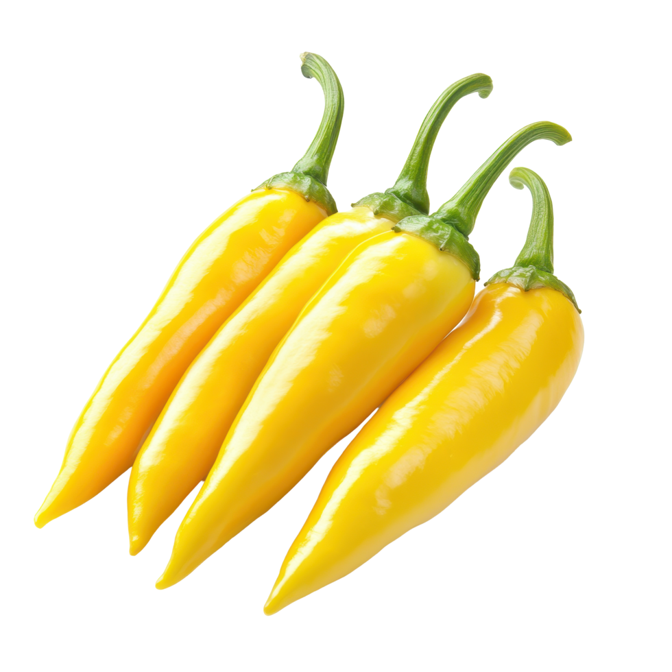Yellow peppers arranged on a clean Transparent background showcasing their vibrant color and fresh appearance, yellow peppers isolated on background png