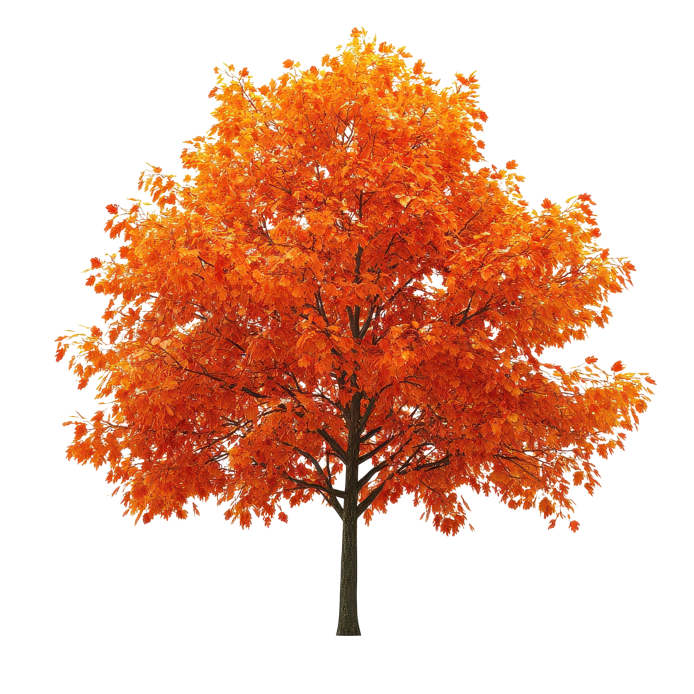 Beautiful orange maple tree on a Transparent background showcasing vibrant autumn foliage, Maple tree isolated, background png