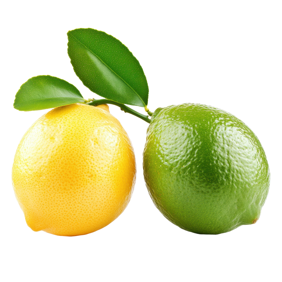 Fresh lime and lemon with green leaves isolated on Transparent background, lime and lemon isolated on background png