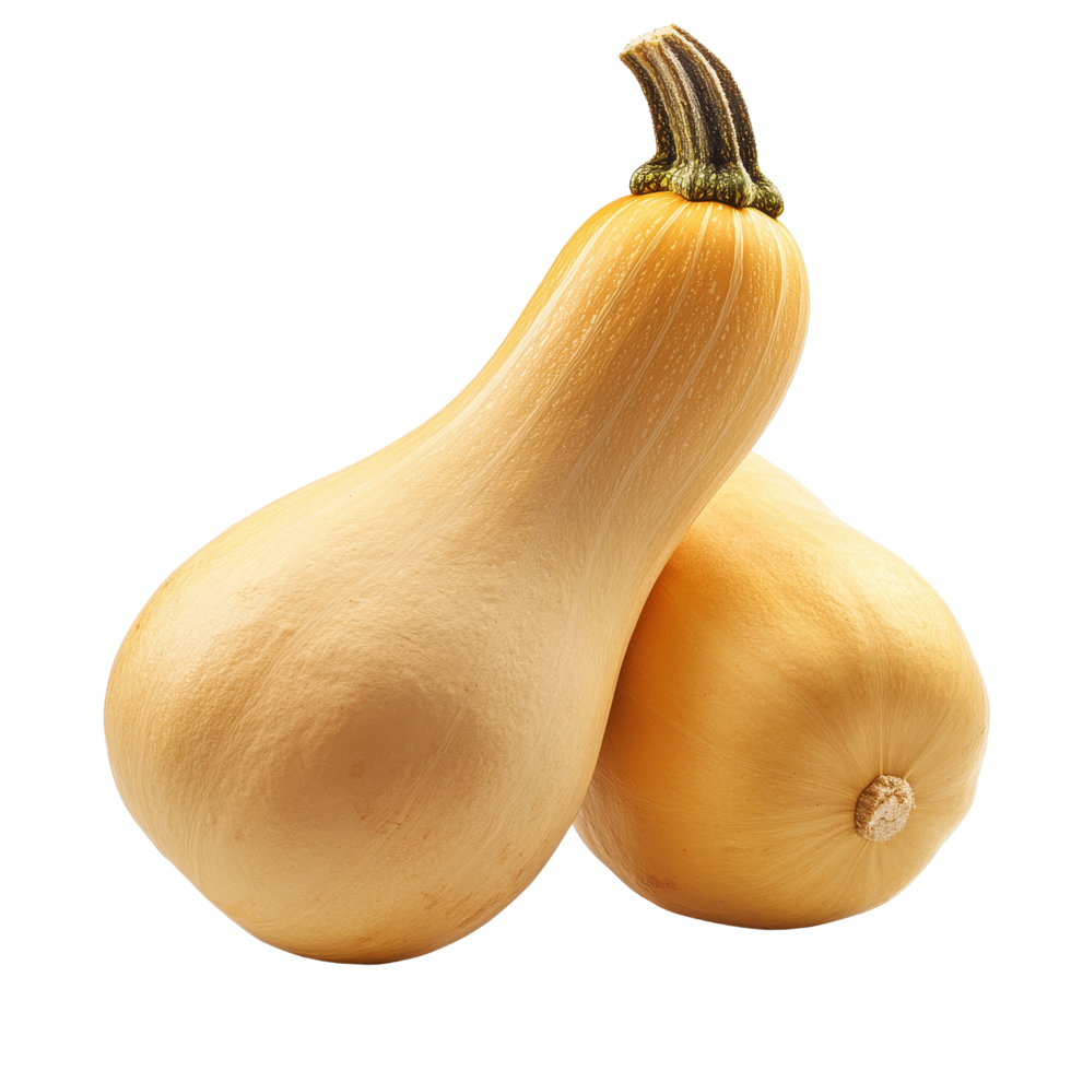 Butternut squash fresh from the harvest displayed isolated on a clean white background, butternut squashisolated on white background png