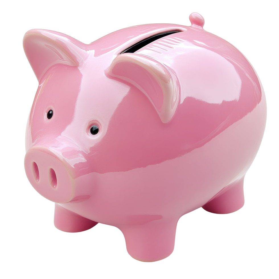 Piggy bank in bright pink color isolated on Transparent background showcasing savings concept for financial planning, Pink Piggy bank with money isolated on background png