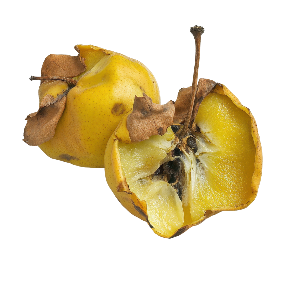 Quinces drying and decaying isolated on Transparent background showcasing natural fruit decomposition, Quince drying isolated on background png