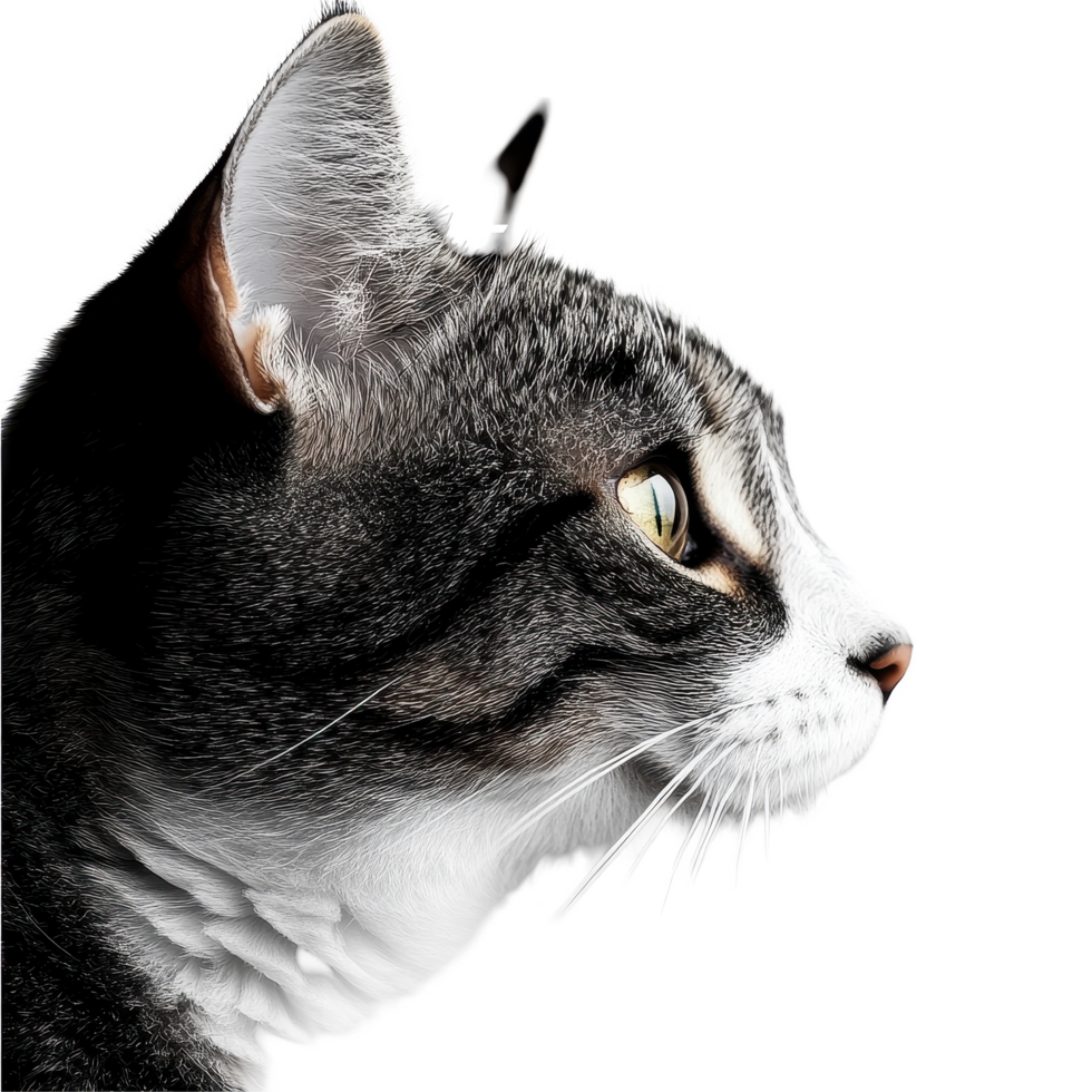 Portrait of a cat showcasing its profile against a clean Transparent background with soft lighting effects, Portrait of a cat on a background Isolate png