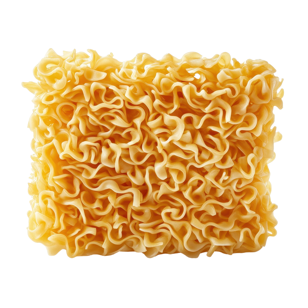 Uncooked instant noodles in a rectangular block on a Transparent background ready for meal preparation, Raw uncooked Instant noodles isolated on background png