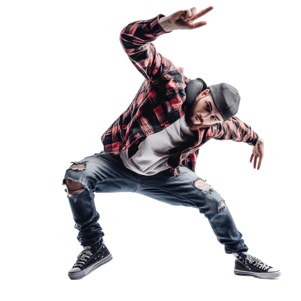 Young man performs breakdancing moves in stylish attire against a bright backdrop, Young handsome man breakdancing with stylish clothes. isolated on Transparent background png