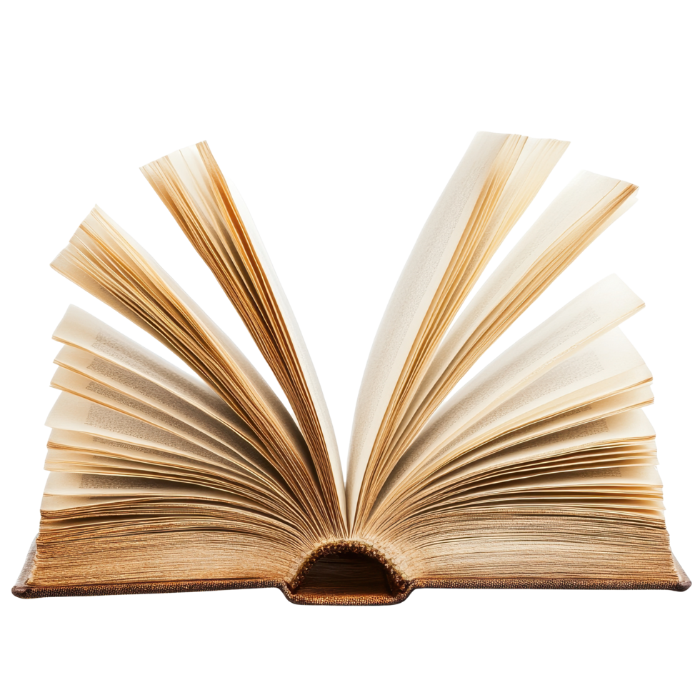 Open book with pages fluttering in the air isolated on Transparent background highlighting the beauty of literature, Open book isolated on background, background png