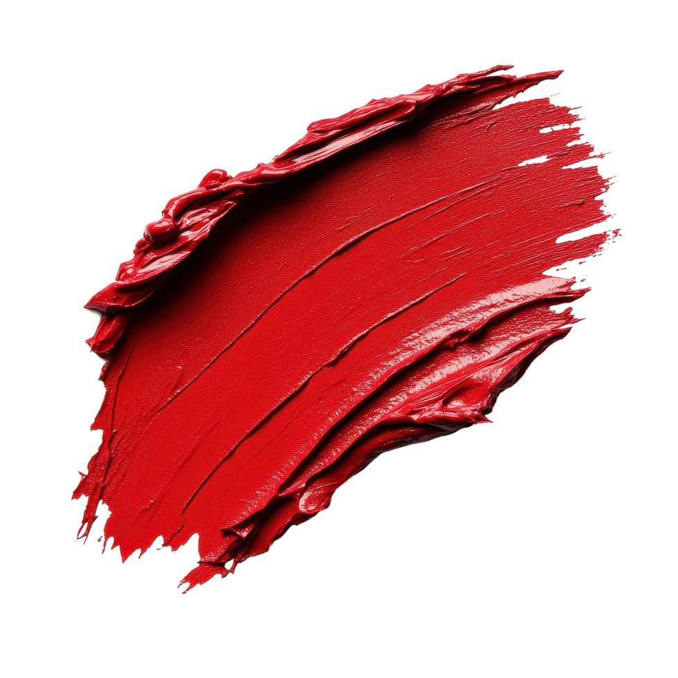 Vibrant red lipstick swatch elegantly spread across a clean Transparent background, Red lipstick swatch isolated on white or isolated on background png