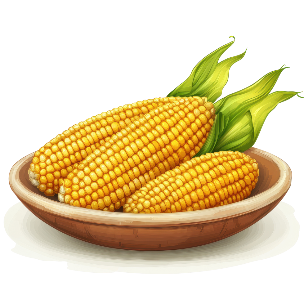 Vibrant corn on a plate showcasing fresh, golden kernels against a Transparent background, corn in a plateisolated on background png