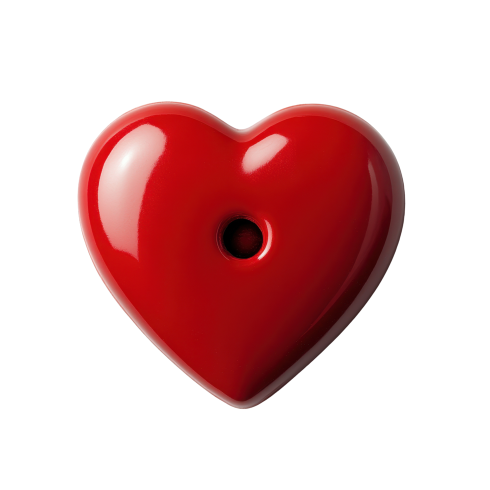 Heart button isolated on a white background with a glossy finish and a hole for attachment or use, Heart button isolated on white background png