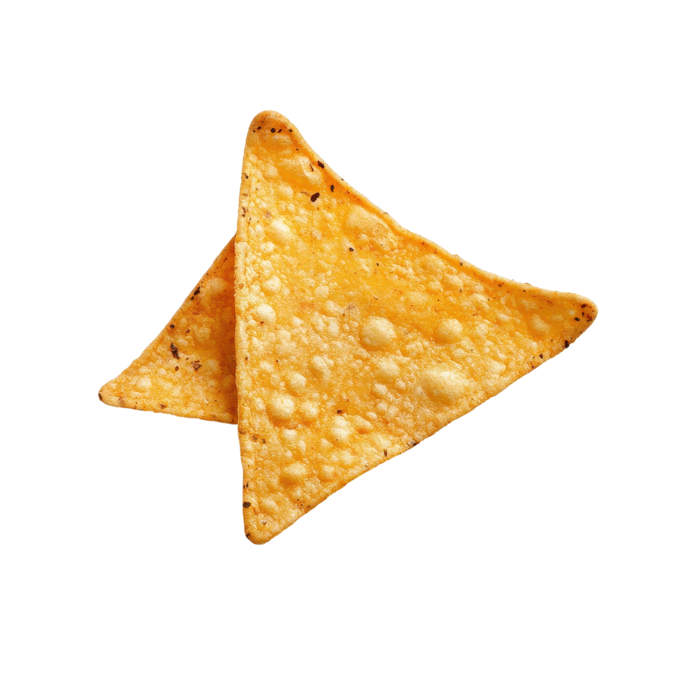 Single nacho chip isolated on Transparent background showcasing crisp texture and triangular shape, Single nacho chip isolated on background png