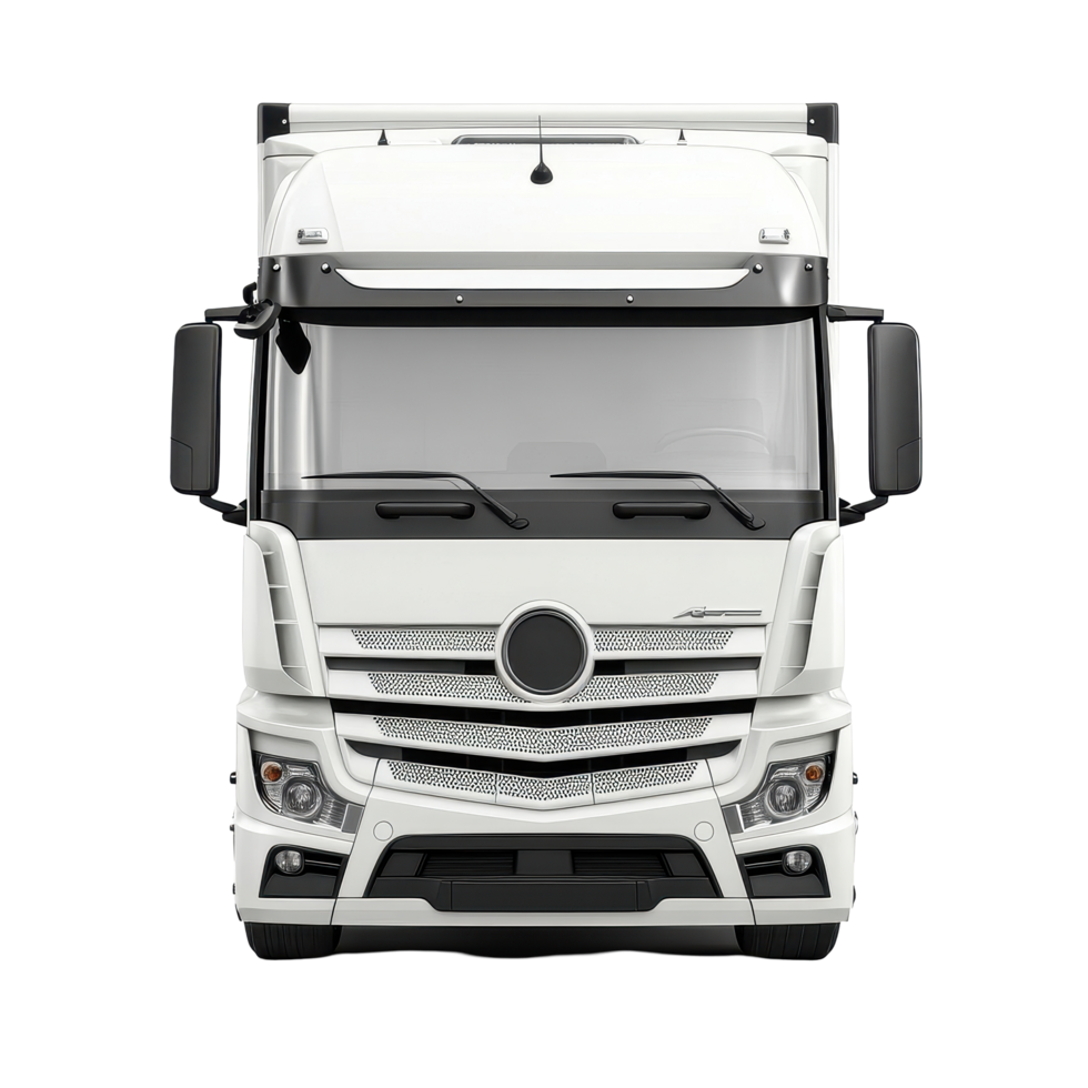 Front view of a large white truck isolated on a clean Transparent background for transportation and logistics representation, Truck front view isolated on background png