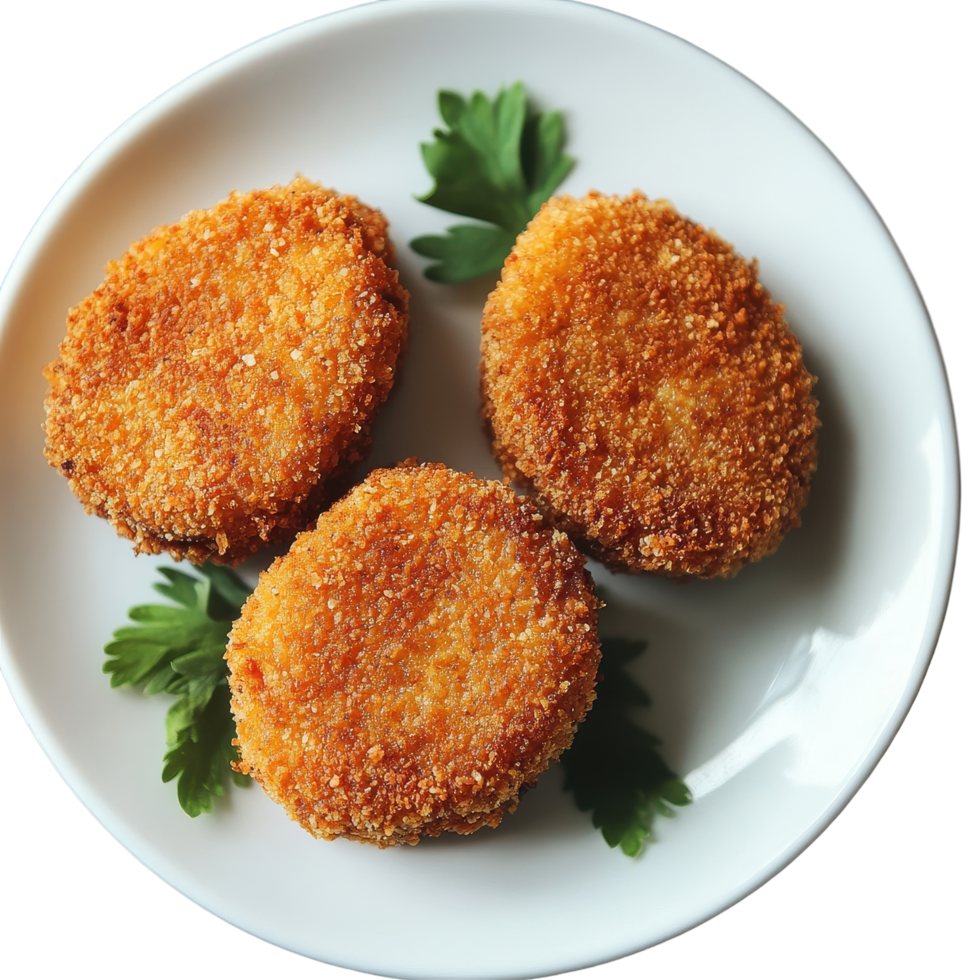 Crispy korokke served on a white plate against a minimalist background, Korokke on plate White background png