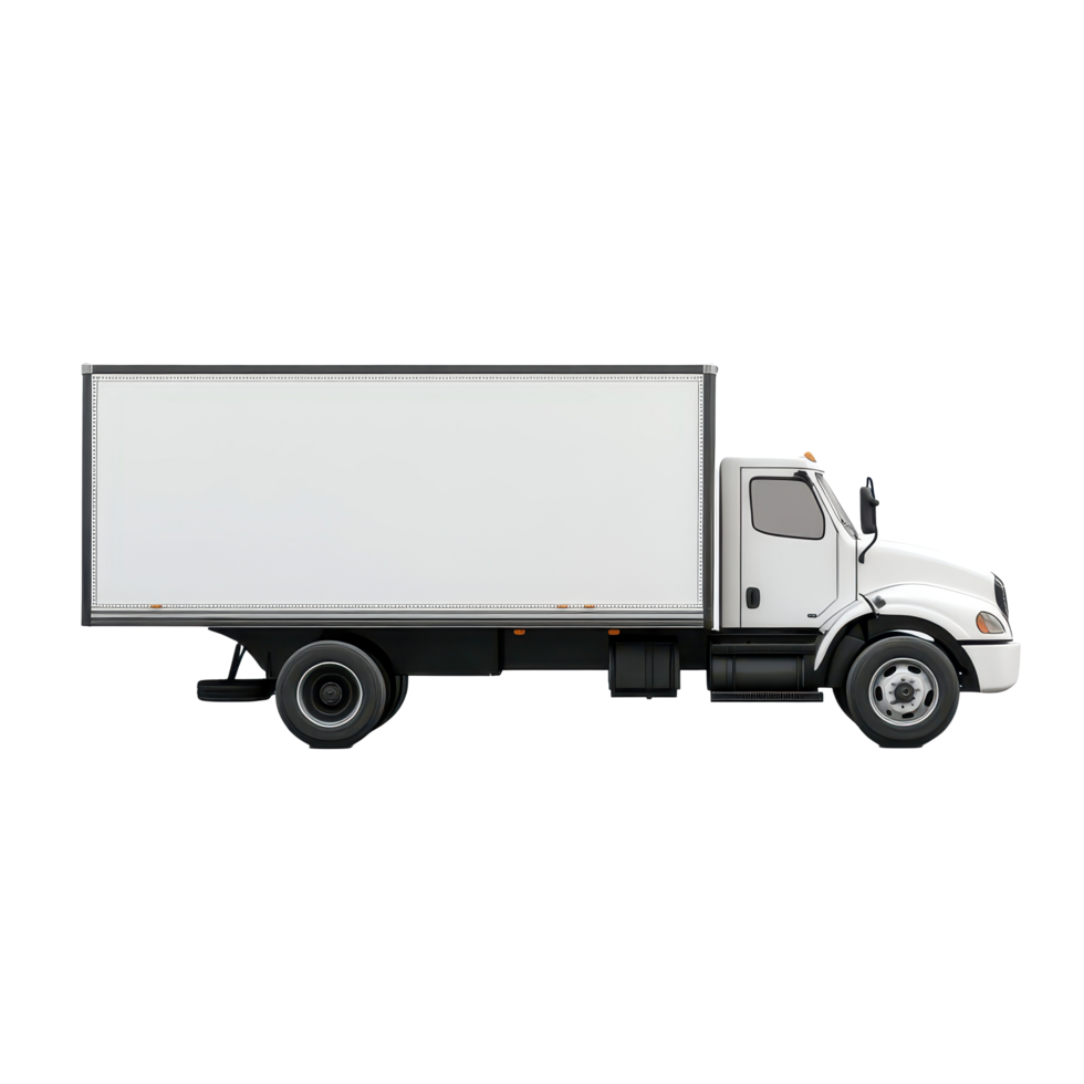 Long white delivery truck parked on a plain background ready for transportation tasks, white long size delivery truck on isolated isolated on Transparent background png