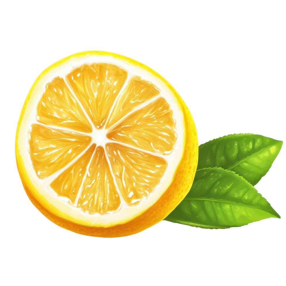 Fresh lemon sliced in half with vibrant yellow flesh on transparent Transparent background, lemon isolated on transprent background png
