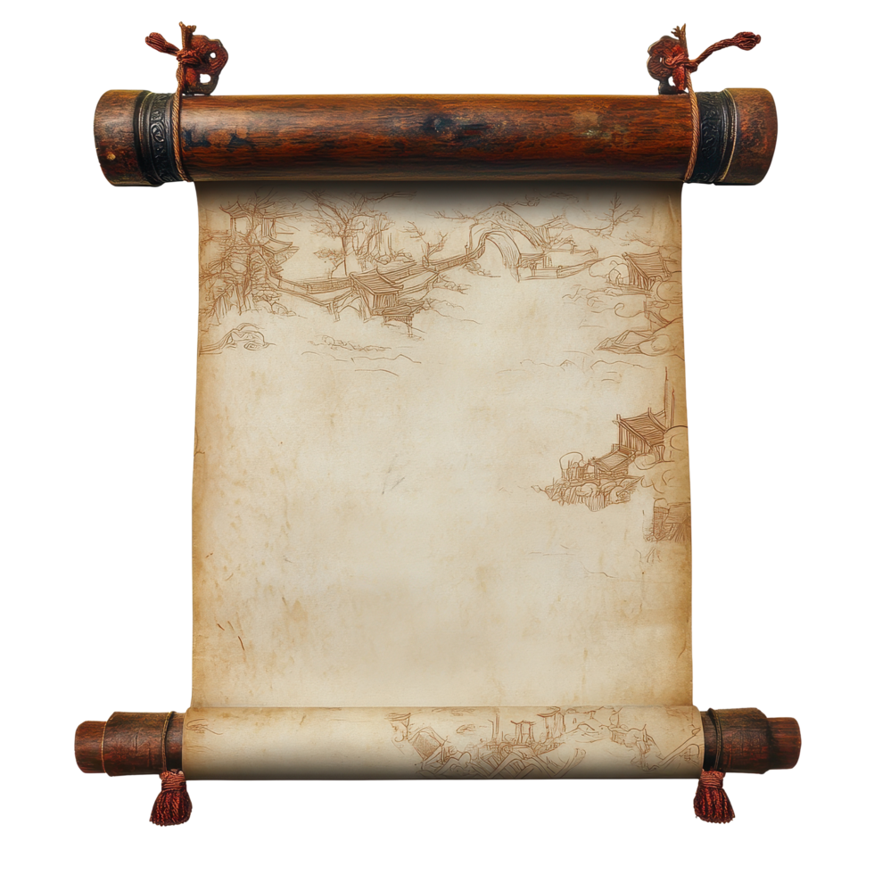 Blank ancient Chinese reel banner on a white background for art and design purposes, Blank Chinese ancient reel banner white background png