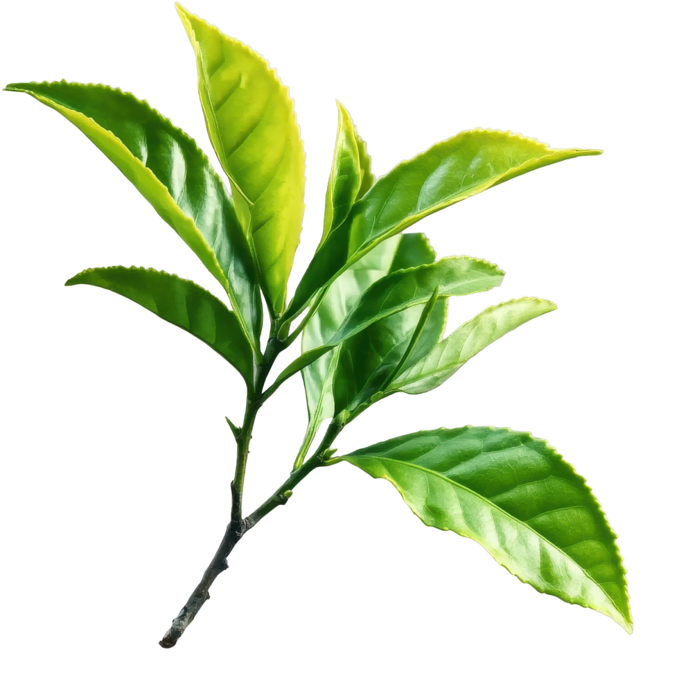 Fresh green tea leaves isolated on transparent background for culinary use and beverage preparation, tea leaf isolated on transparent png
