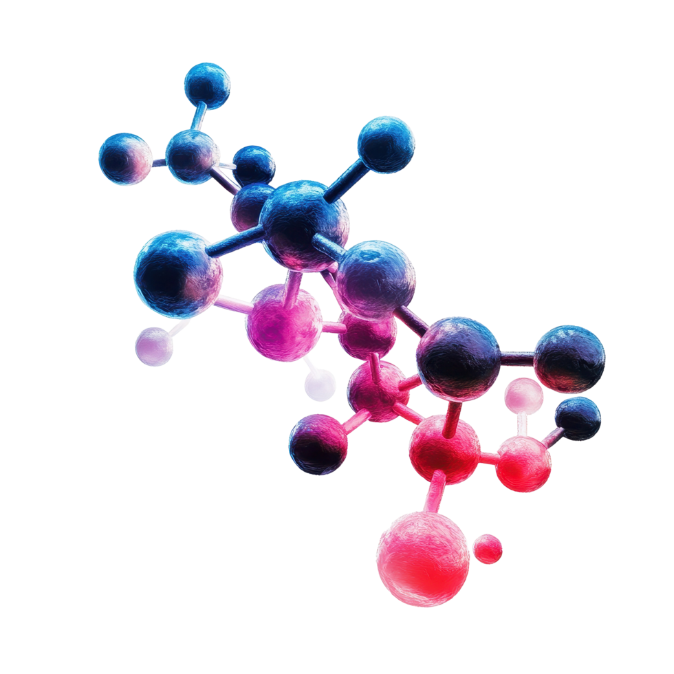 Molecule with dark neon light effect on Transparent background showcasing vibrant colors and intricate structure, Molecule with dark neon light effect background png