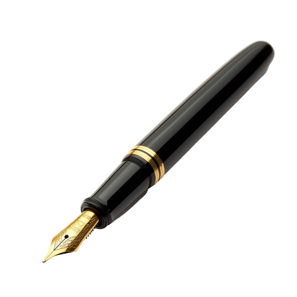 Elegant fountain pen resting on a clean white background showcasing craftsmanship and design, Fountain Pen isolated on white background png