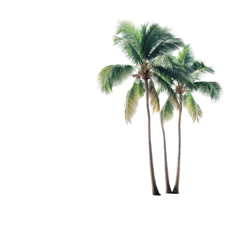 Coconut trees standing alone against a Transparent background creating a serene tropical atmosphere, coconut trees isolated on background Realistic background png
