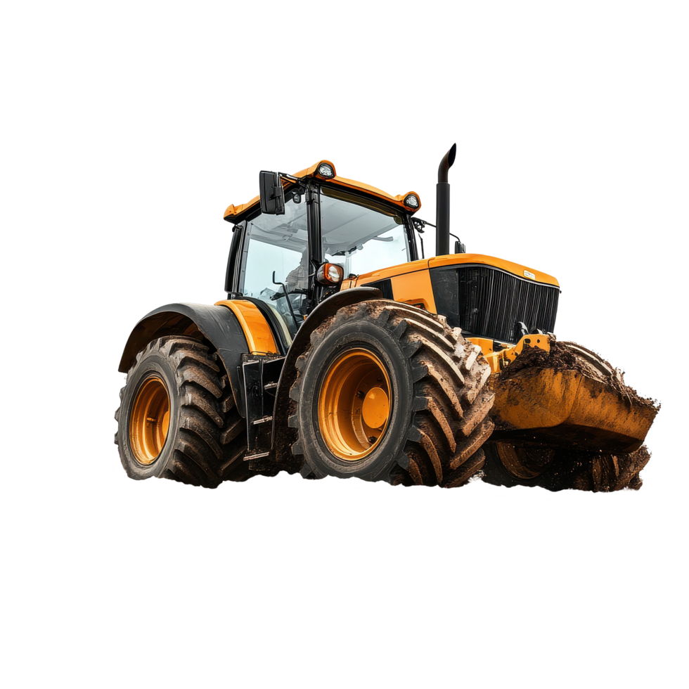 Tractor digs and levels soil efficiently in agricultural field during daytime, Image tractor digging and leveling soil isolated on white background png