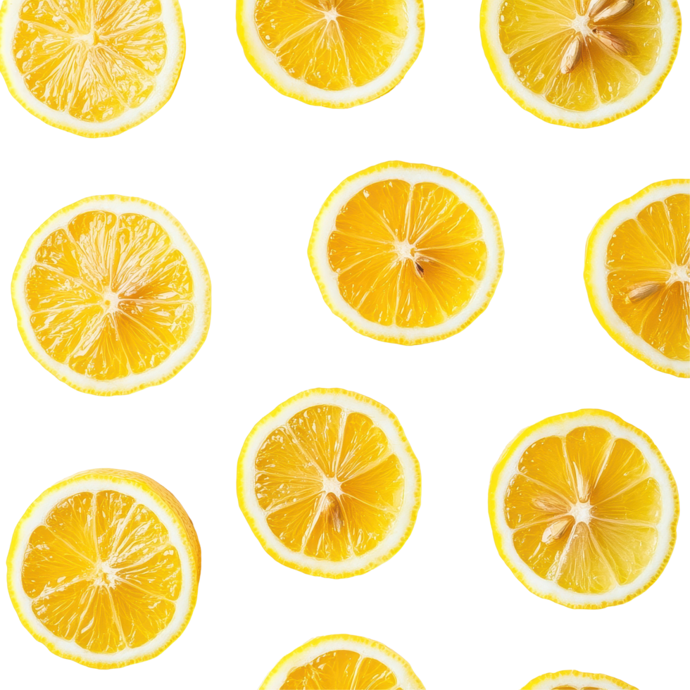 Sliced lemon fruit arranged neatly on a Transparent background for culinary and decorative purposes, Sliced lemon fruit on background png