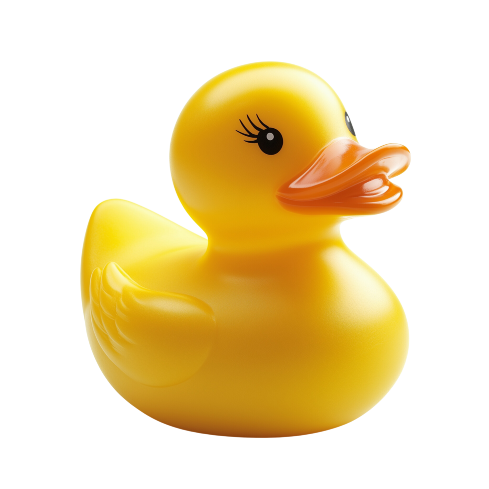 Bright rubber duck toy with smooth surface and classic look Isolated on transparent Background png