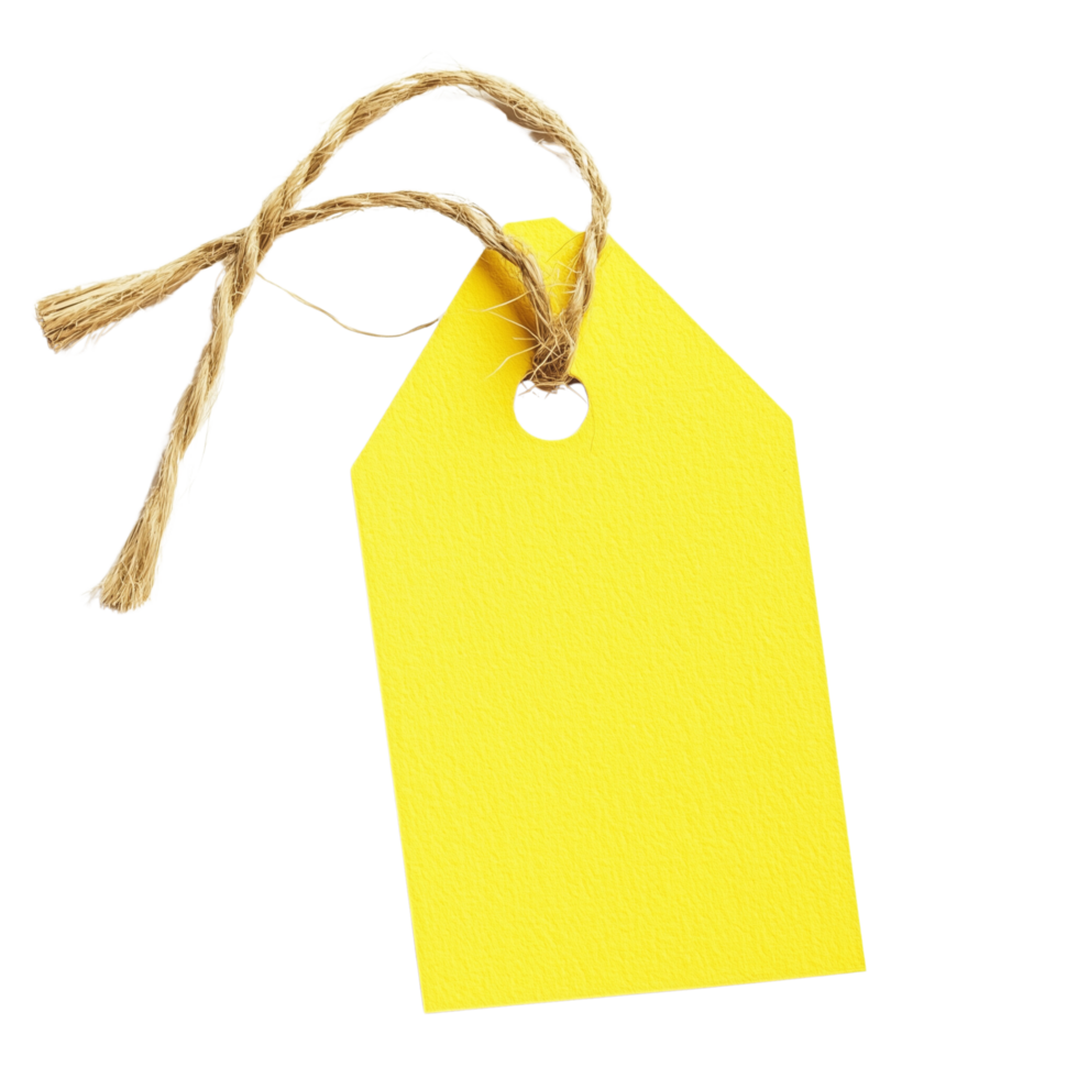 Handmade yellow paper tag with twine string for gift wrapping Isolated on transparent Background png