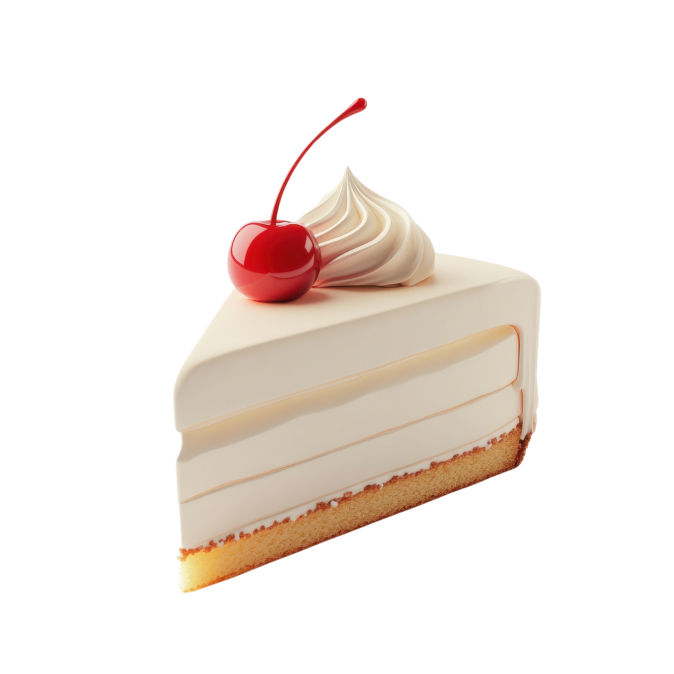 A fun 3D cartoon cake slice with a cherry, isolated on transparent background png