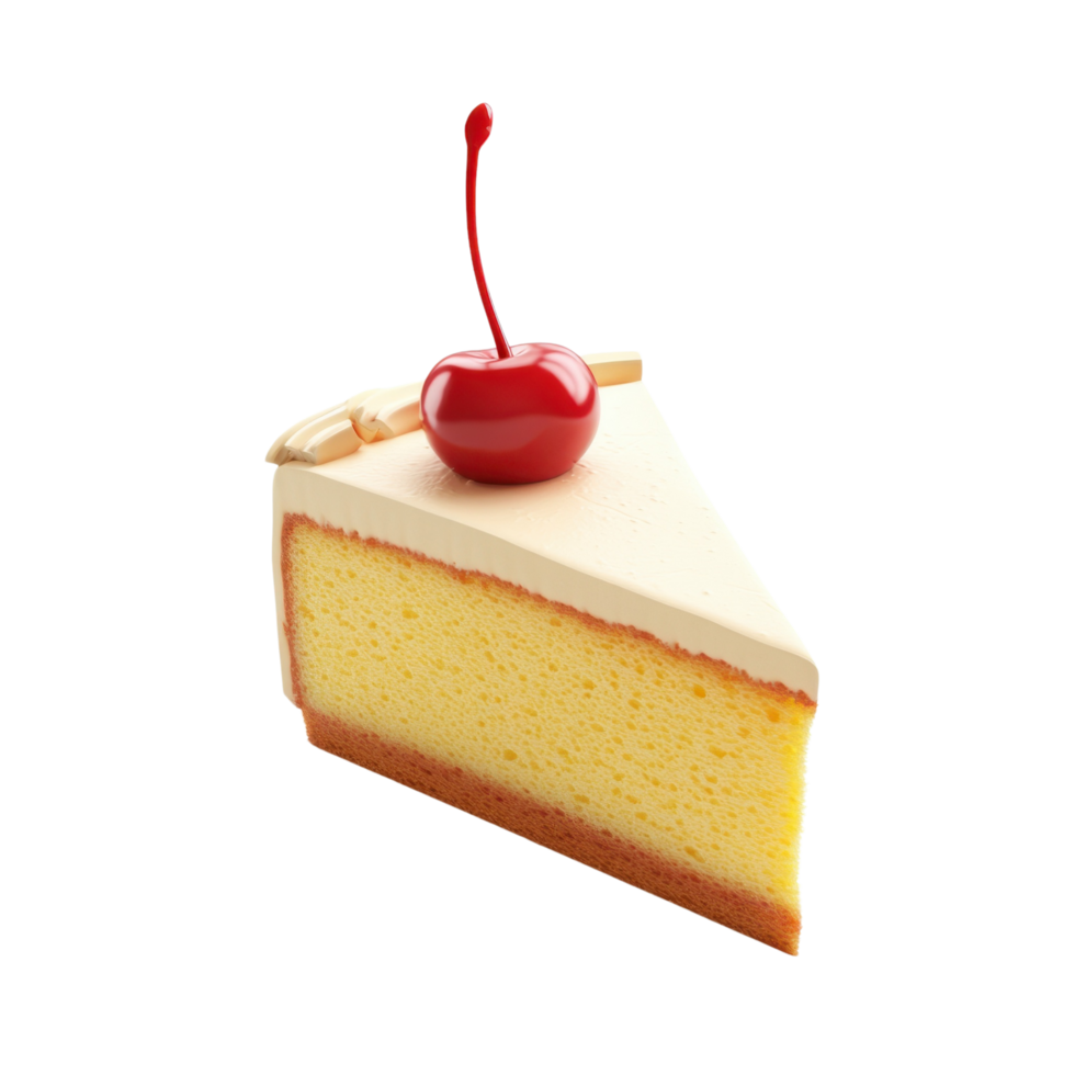 A playful 3D cartoon cake slice with a cherry, isolated on transparent background png