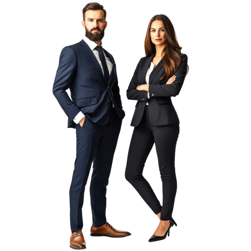 Business executives posing side by side in formal outfits Isolated on transparent Background png
