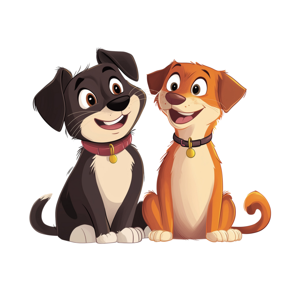 A cartoon cat and dog sitting together, smiling and showing friendly expressions, isolated on transparent Background png