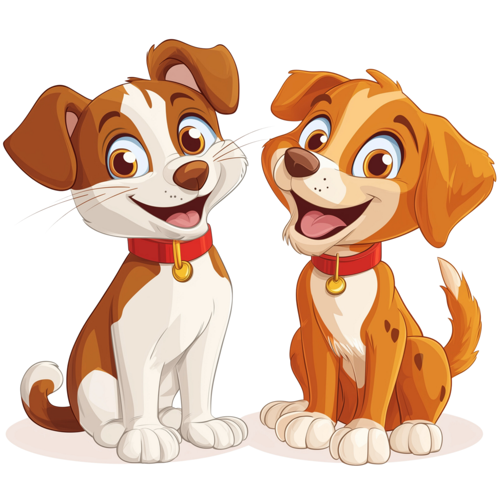 A cartoon cat and dog sitting side by side, smiling with friendly expressions, isolated on transparent Background png