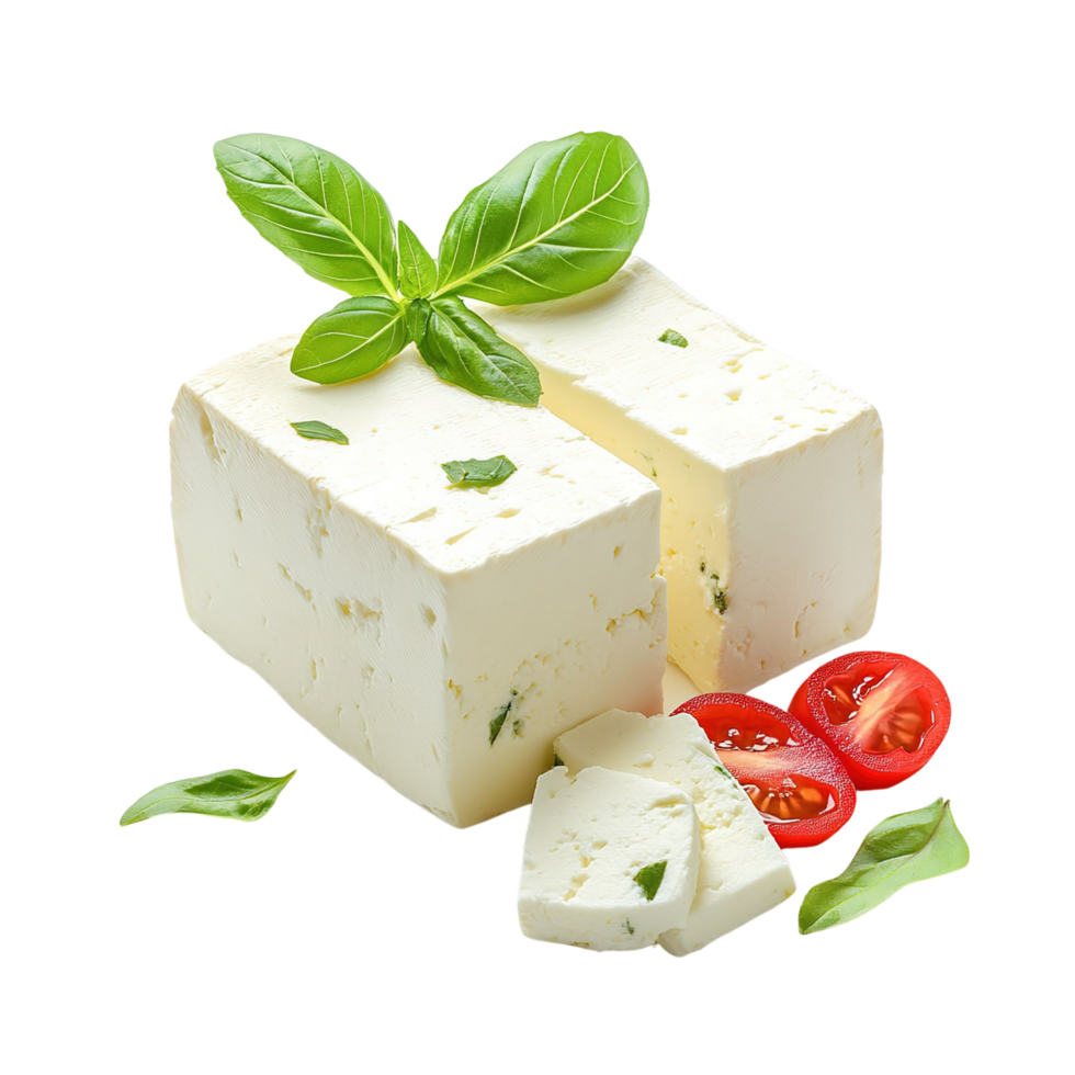 A chunk of paneer cheese with a few slices removed, Isolated on transparent Background png